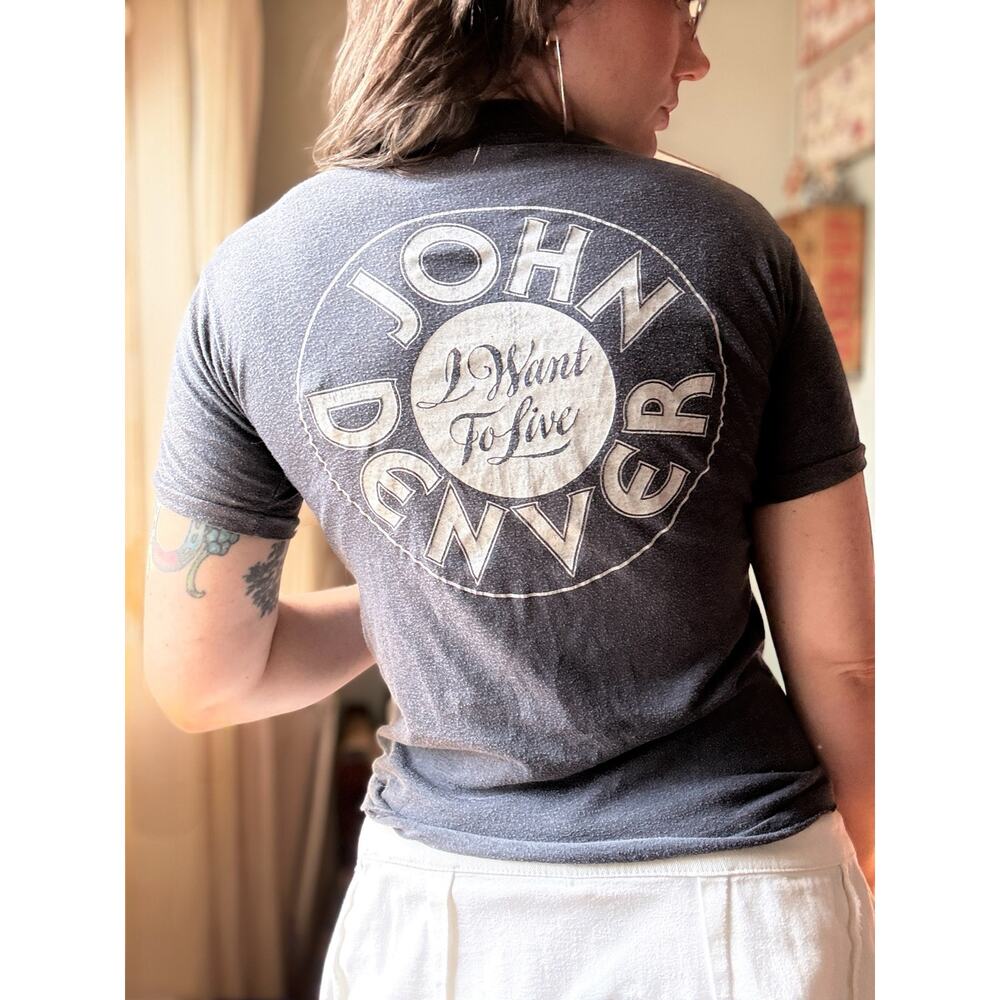 Vintage 70s John Denver T Shirt |I Want to Live Concert Tee Single Stitch|S - Picture 5 of 11